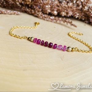 Ruby Genuine Gemstone Gold Bar Bracelet